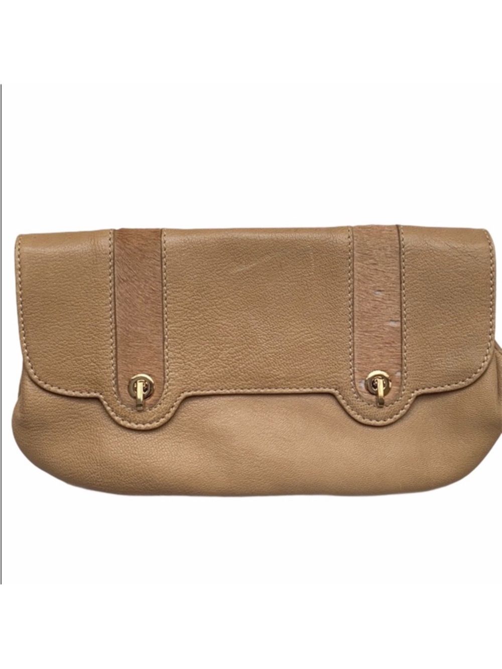 BUTI Italian Leather and Pony Hair Clutch Shoulder Bag in beige